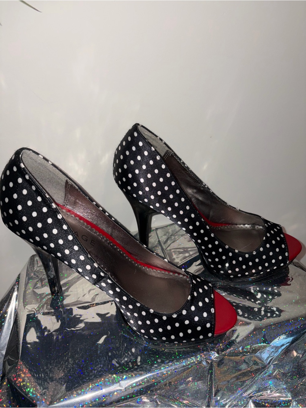 Rampage Black & Red Polka Dot Peep-Toe Heels